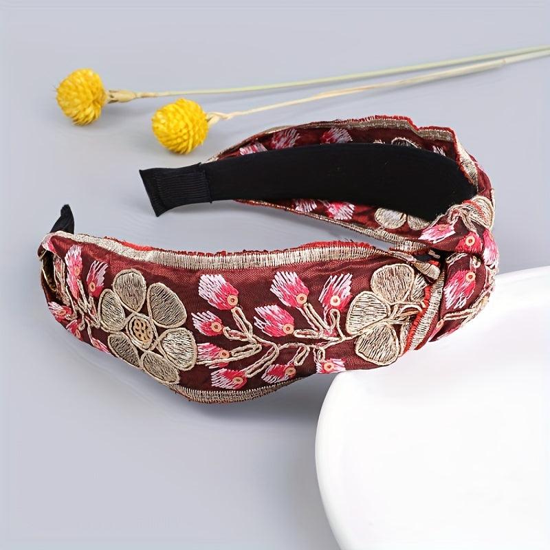 Flower Embroidered Wide Headband for Women Girls Hair Accessories