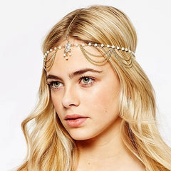 Vintage Faux Pearl Head Chain Bridal Hair Accessory