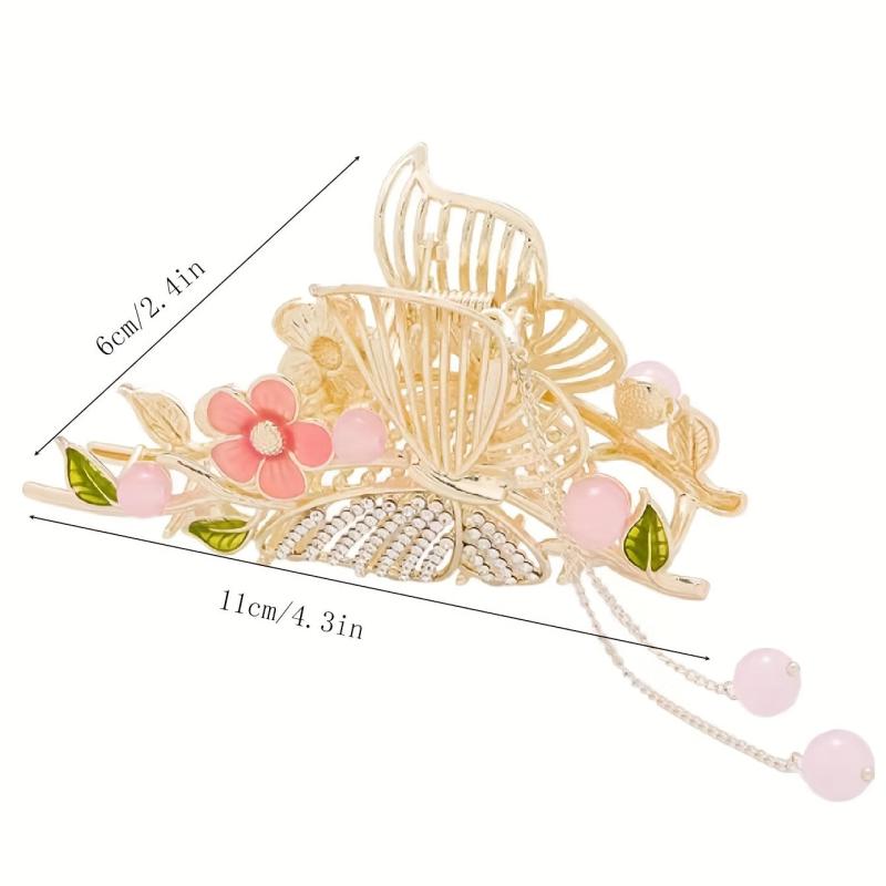 Butterfly Rhinestone Alloy Hair Claw Tassel Flower Shark Claw Hair Accessories