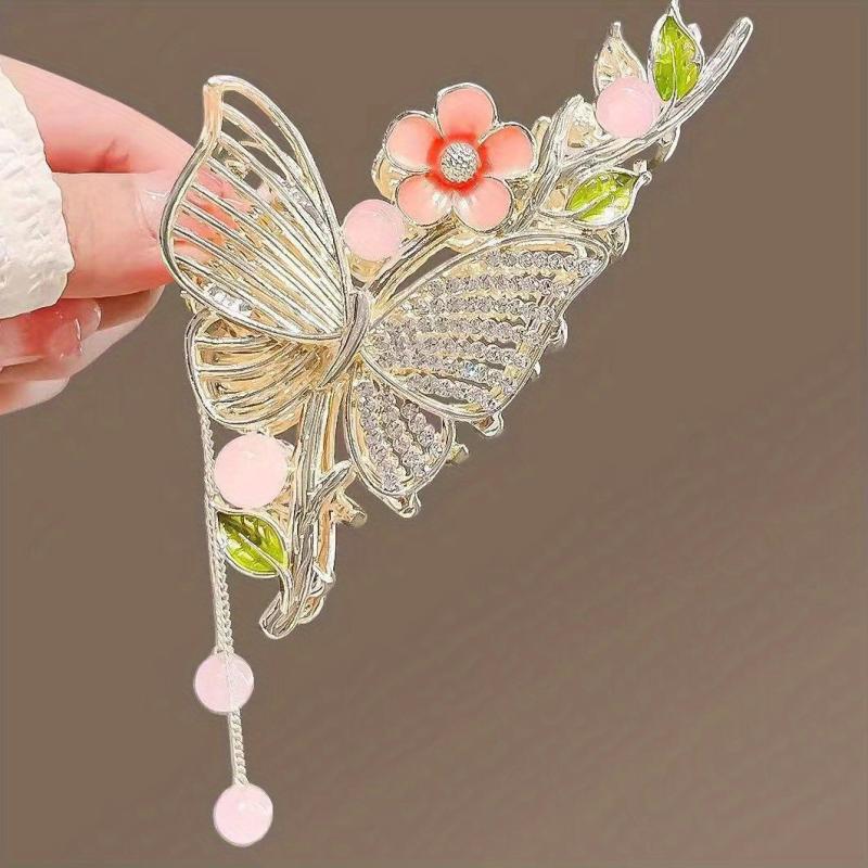 Butterfly Rhinestone Alloy Hair Claw Tassel Flower Shark Claw Hair Accessories