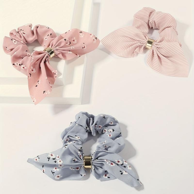 3pcs Flower Print Hair Tie Fabric Hair Rope Elastic Scrunchie Hair Accessories