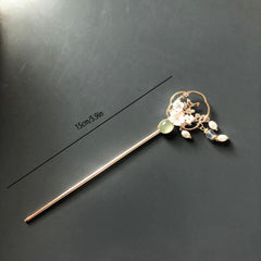 Hanfu Hairpin Faux Pearl Flower Metal Chignon Vintage Chinese Style Cheongsam