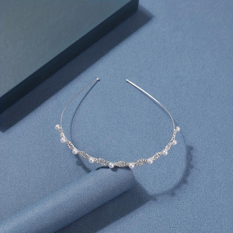 Rhinestone Faux Pearl Head Hoop for Women Girls