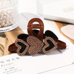 Heart Rhinestone Hair Claw Velvet Ponytail Holder Clip