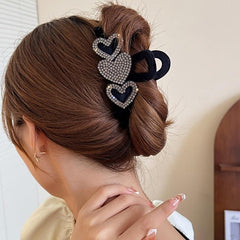 Heart Rhinestone Hair Claw Velvet Ponytail Holder Clip