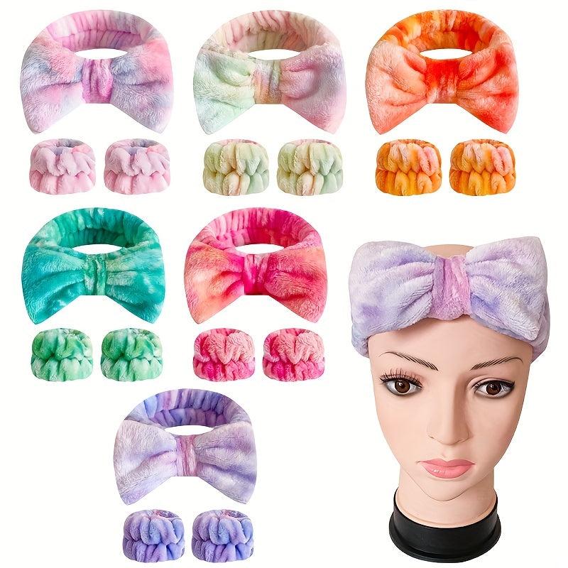 Gradient Bow Knot Hair Band Wrist Band Set Women's SPA Wash Face Wrist Band