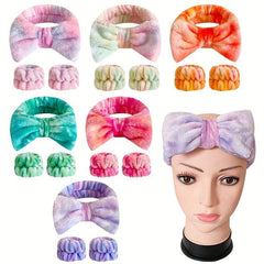 Gradient Bow Knot Hair Band Wrist Band Set Women's SPA Wash Face Wrist Band