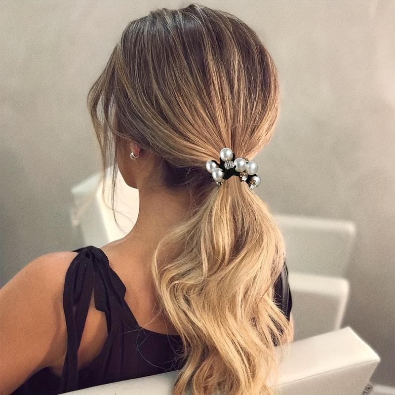 Pearl Brimmed Hair Tie Glitter Rhinestone Hair Rope Scrunchies