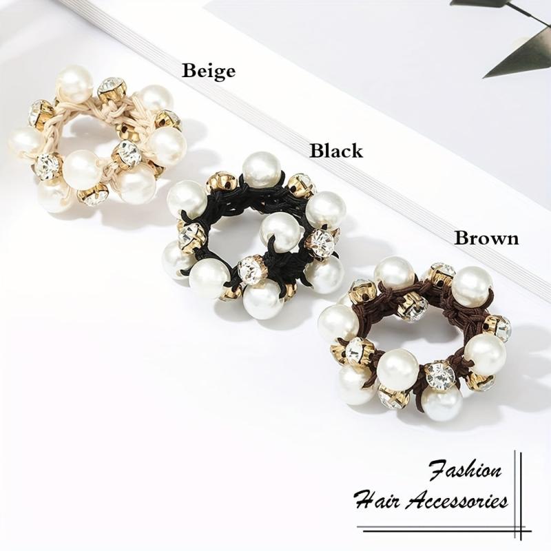 Pearl Brimmed Hair Tie Glitter Rhinestone Hair Rope Scrunchies