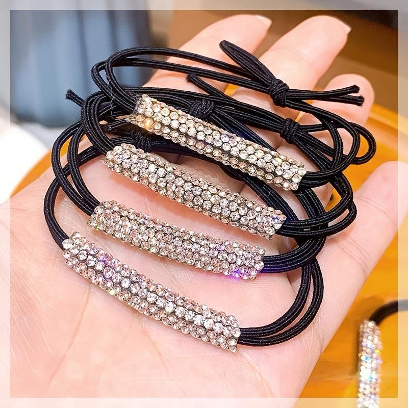 4pcs Rhinestone Hair Tie Ponytail Holder Hair Band Headwear
