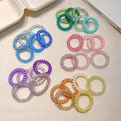 6PCS Floral Print Spiral Hair Tie Elastic Ponytail Holder