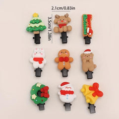 9pcs Christmas Hair Clip Cartoon Resin Patt