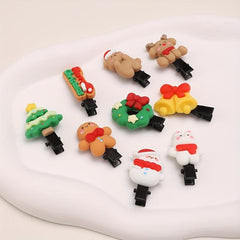 9pcs Christmas Hair Clip Cartoon Resin Patt