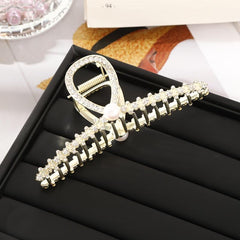 Rhinestone Pearl Cross Hair Claw Clip Golden Grip Hair Jaw Clip