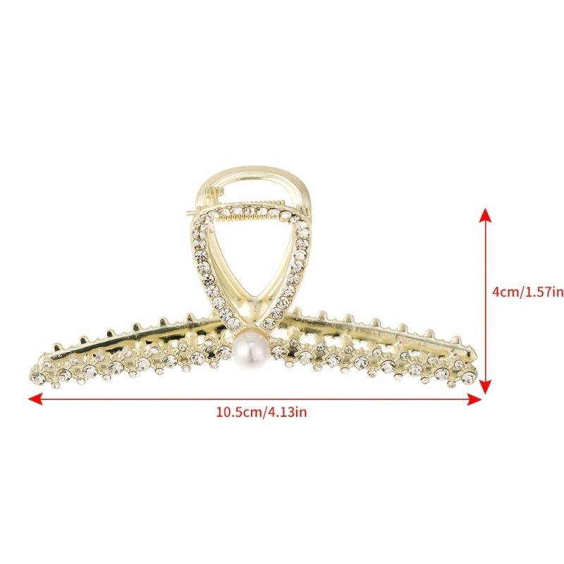 Rhinestone Pearl Cross Hair Claw Clip Golden Grip Hair Jaw Clip