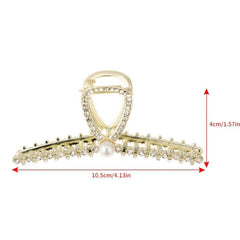 Rhinestone Pearl Cross Hair Claw Clip Golden Grip Hair Jaw Clip