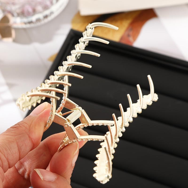 Rhinestone Pearl Cross Hair Claw Clip Golden Grip Hair Jaw Clip