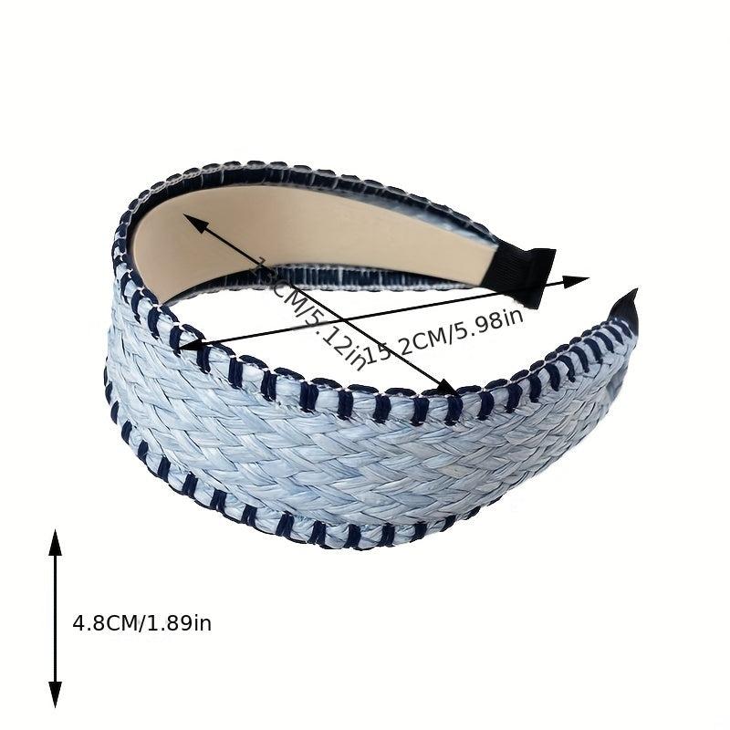 Boho Straw Knitted Headband Wide Head Hoop Ratten Headdress Hair Accessories