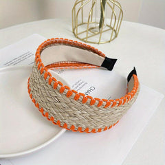 Boho Straw Knitted Headband Wide Head Hoop Ratten Headdress Hair Accessories