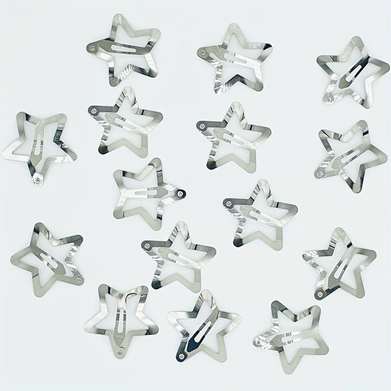 15pcs Y2K Silvery Snap Clip Hollow Star Shaped Hair Clip Alloy Hair Clip