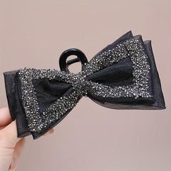 Large Bow Hair Claw Rhinestone Brimmed Bowknot Hair Claw