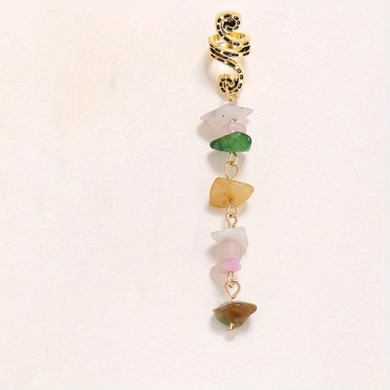 Braided Spiral Hair Ring Natural Stone Pendant Dreadlock Retro Hair Clip