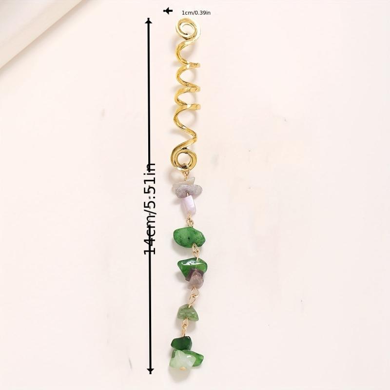 Braided Spiral Hair Ring Natural Stone Pendant Dreadlock Retro Hair Clip