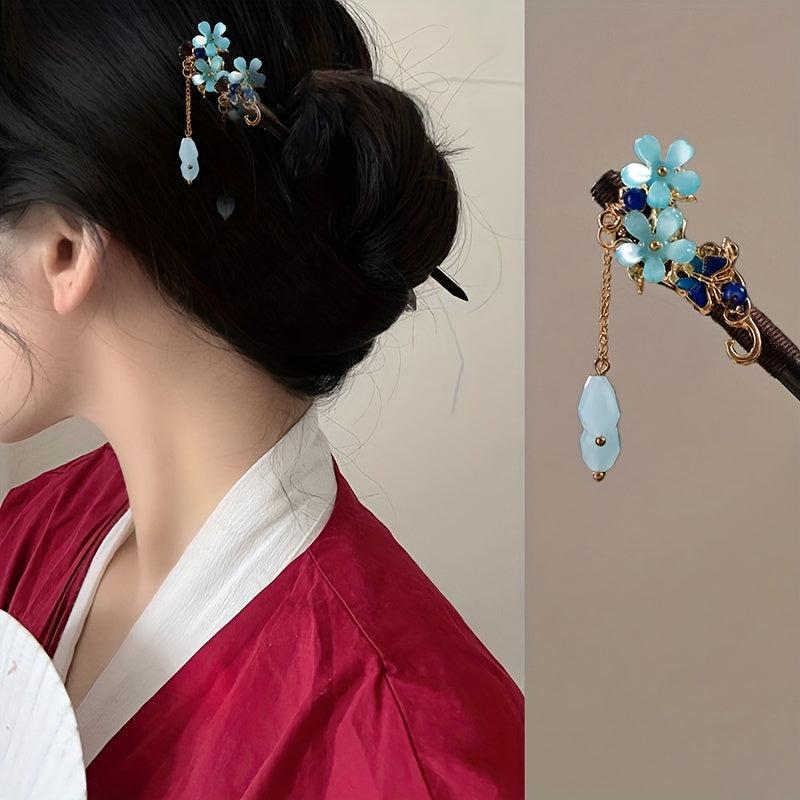Chinese Style Flower Hair Clip Hair Stick Ponytail Holder for Women