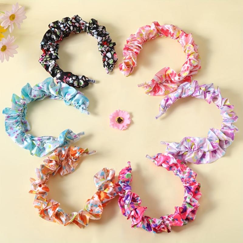 Ruched Ruffled Headband Colorful Hair Band Floral Printed Head Hoop
