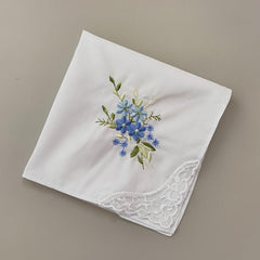 Vintage Linen Handkerchief Floral Embroidery 6pcs