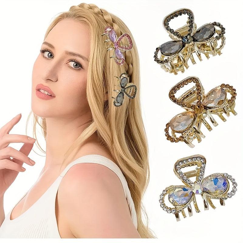 Women Rhinestone Bow Hair Claw Glitter Bowknot Hair Claw Ponytail Holder
