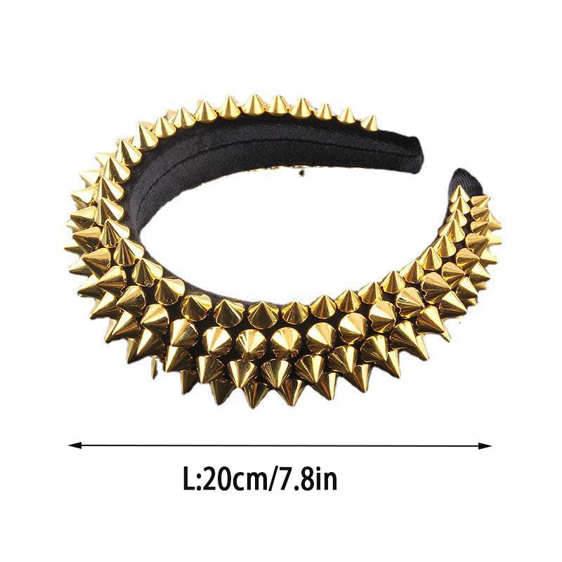 Punk Rivet Decor Headband Wide Head Hoop Headdress Padded Hair Band