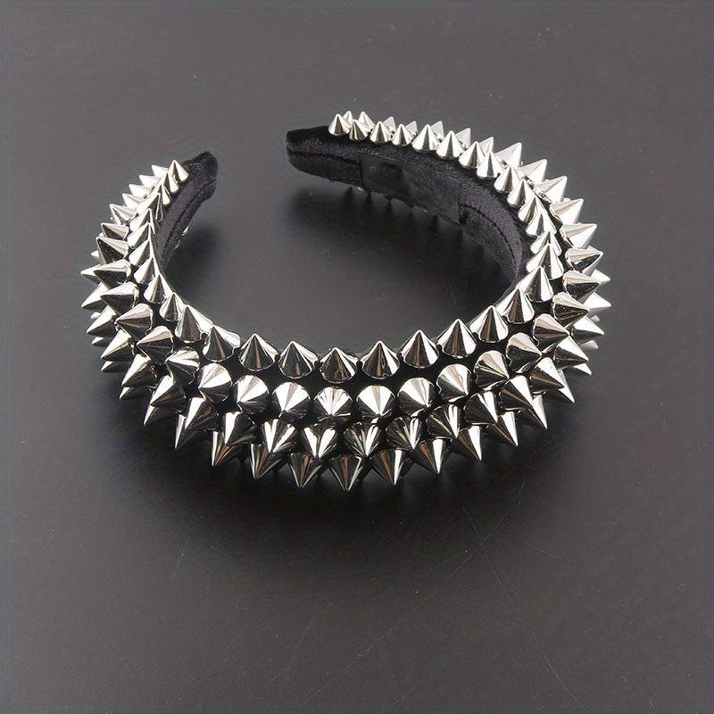 Punk Rivet Decor Headband Wide Head Hoop Headdress Padded Hair Band