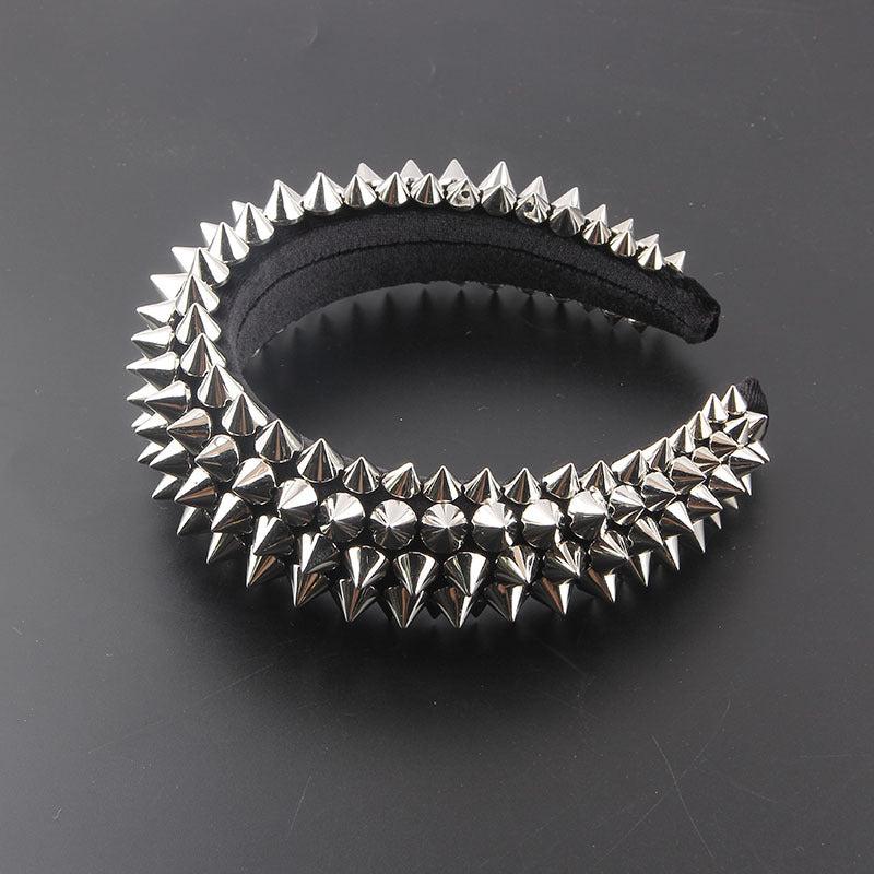 Punk Rivet Decor Headband Wide Head Hoop Headdress Padded Hair Band