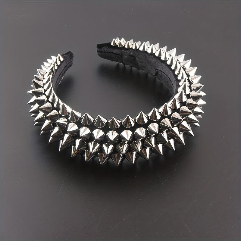 Punk Rivet Decor Headband Wide Head Hoop Headdress Padded Hair Band