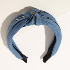 Women Jeans Zipper Headbands With Twist Knot Wide Turban Headwraps Hair Band