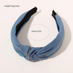 Women Jeans Zipper Headbands With Twist Knot Wide Turban Headwraps Hair Band