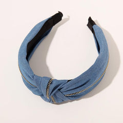 Women Jeans Zipper Headbands With Twist Knot Wide Turban Headwraps Hair Band