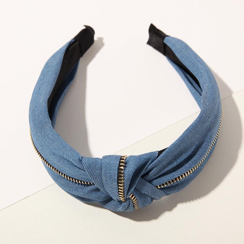 Women Jeans Zipper Headbands With Twist Knot Wide Turban Headwraps Hair Band