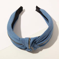 Women Jeans Zipper Headbands With Twist Knot Wide Turban Headwraps Hair Band