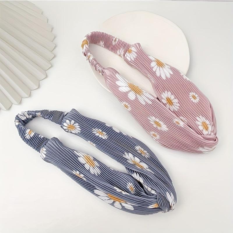 Daisy Print Pleated Headband Scrunchies Hair Tie Sweet Hair Rope Ponytail Holder