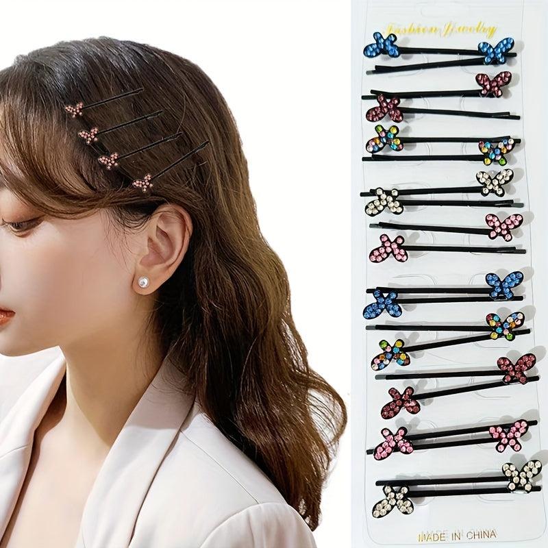 10 Pairs Rhinestone Butterfly Hair Clip Bobby Pin Hair Accessories