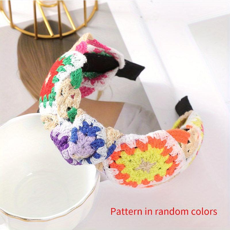 Knit Flower Headband Boho Style Head Hoop Metal Headdress For Women Girls