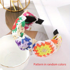 Knit Flower Headband Boho Style Head Hoop Metal Headdress For Women Girls