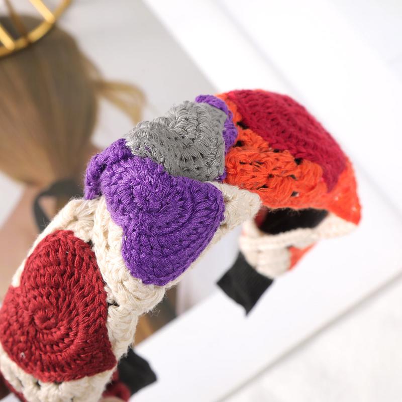 Knit Flower Headband Boho Style Head Hoop Metal Headdress For Women Girls