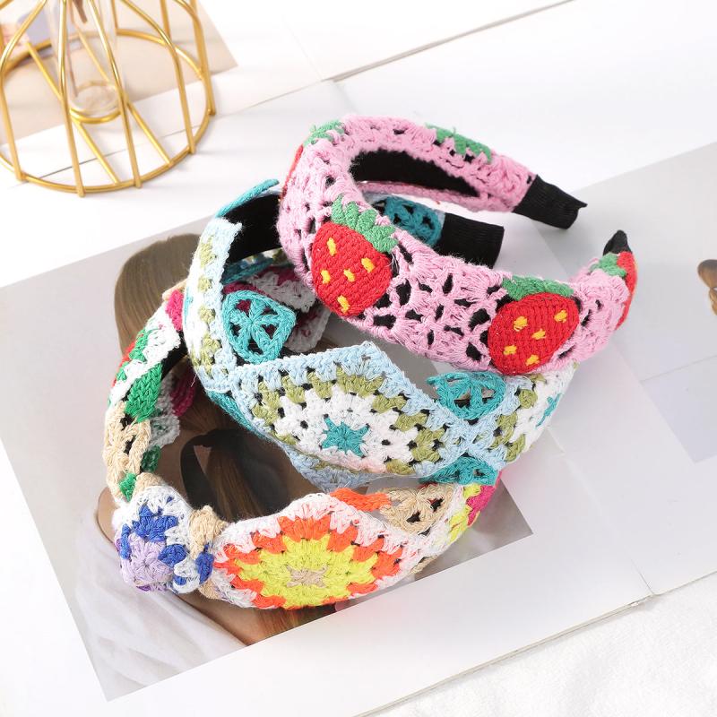 Knit Flower Headband Boho Style Head Hoop Metal Headdress For Women Girls