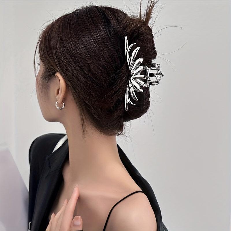 Silvery Hair Claw Glossy Hair Claw Nonslip Shark Claw For Ponytail Holder