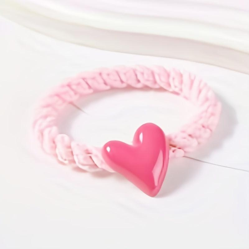 5pcs Candy Heart Hair Tie Elastic Hair Rope Sweet Hair Ring Ponytail Holder
