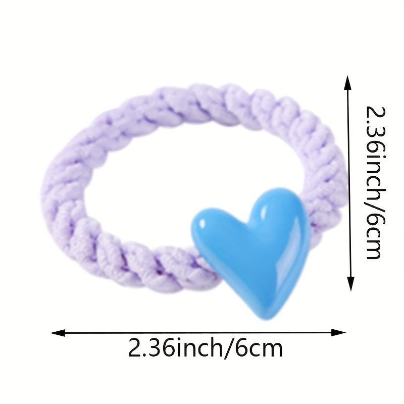 5pcs Candy Heart Hair Tie Elastic Hair Rope Sweet Hair Ring Ponytail Holder