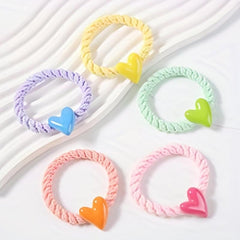 5pcs Candy Heart Hair Tie Elastic Hair Rope Sweet Hair Ring Ponytail Holder